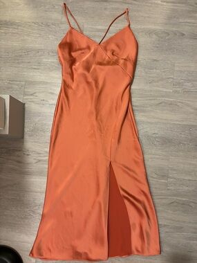 After Six Satin Midi Slip Dress with Front Slit